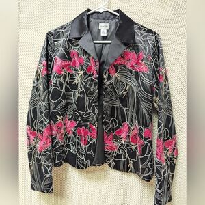 Chicos Silk Blend Colorful Embroidered Floral Blazer Jacket Lined Women 1 M/8